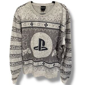 PlayStation Crewneck Sweatshirt Gray Fair Isle Gamer Sweater